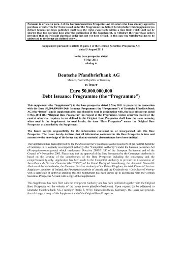 DIP Prospectus 2011 - Supplement No. 1 - Deutsche Pfandbriefbank ...