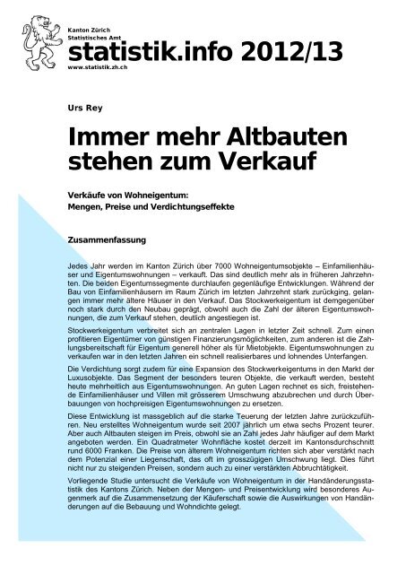statistik.info 2012/13 - Statistisches Amt - Kanton Zürich