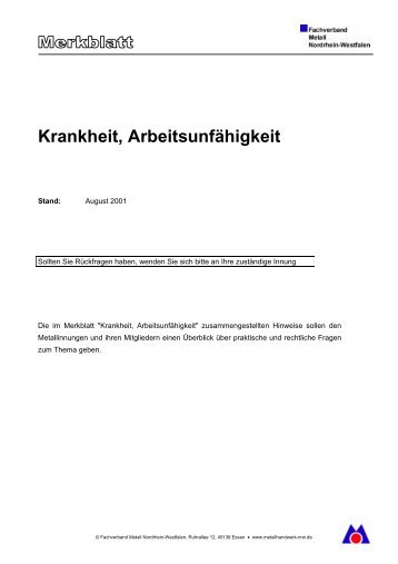 Merkblatt "Krankheit, Arbeitsunfähigkeit" - Bundesverband Metall