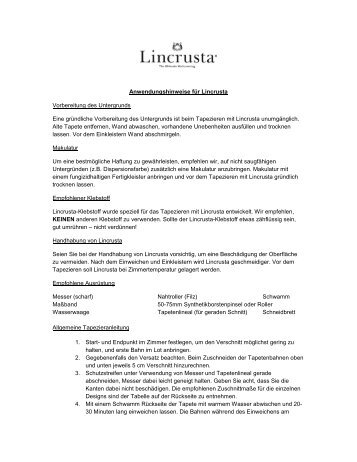 Anwendungshinweise für Lincrusta Vorbereitung des Untergrunds ...