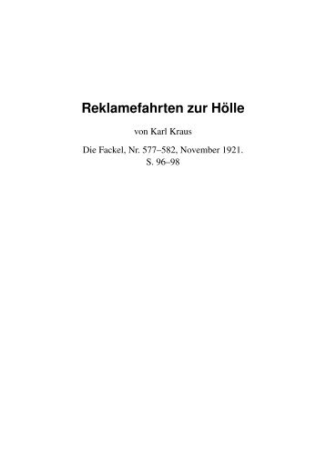 Karl Kraus: Reklamefahrten zur Hölle