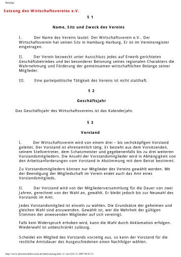 Satzung des Wirtschaftsvereins e.V. - Der Wirtschaftsverein