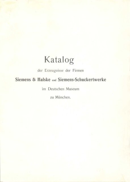 Siemens Katalog - Deutsches Museum 1906 - Historische ...