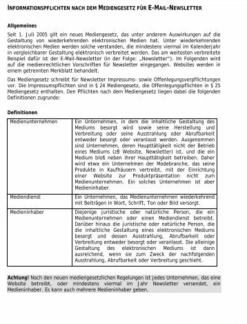 informationspflichten nach dem mediengesetz für e ... - Wolf & Partner