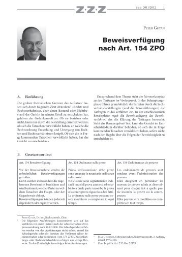 Beweisverfügung nach Art. 154 ZPO - Dr. iur. Peter Guyan ...