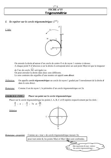 FICHE n°15 Trigonométrie Trigonométrie I. Se repérer ... - M Launay