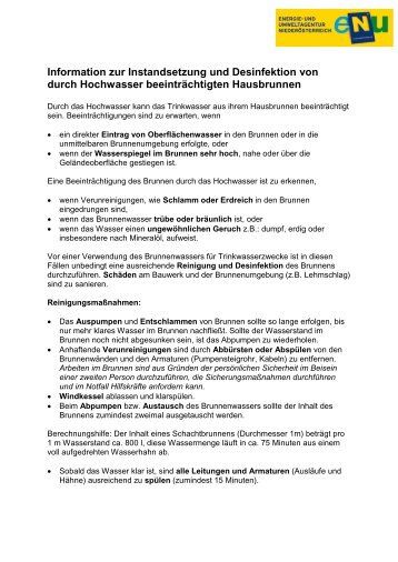 Infoblatt zur Instandsetzung und Desinfektion von Hausbrunnen
