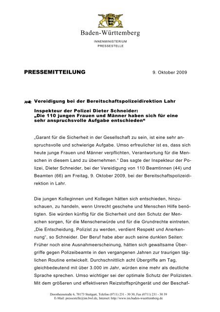 Vereidigung BePo Lahr - Polizei Baden-Württemberg