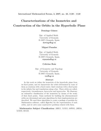 Characterizations of the Isometries and Construction of the Orbits in ...