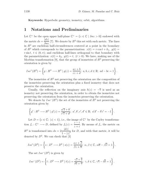 Characterizations of the Isometries and Construction of the Orbits in ...
