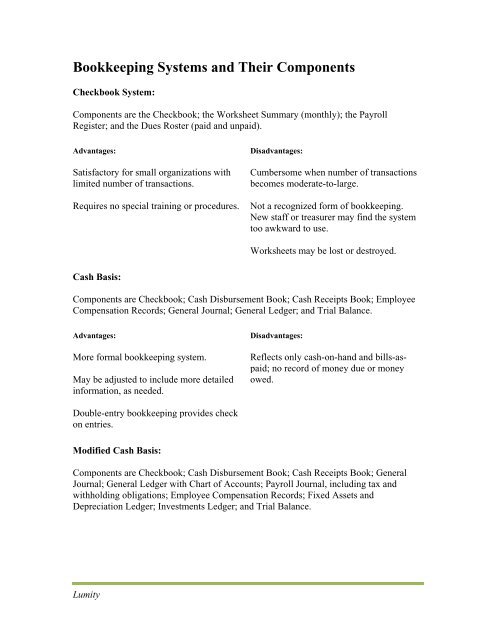 Bookkeeping Systems and Their Components