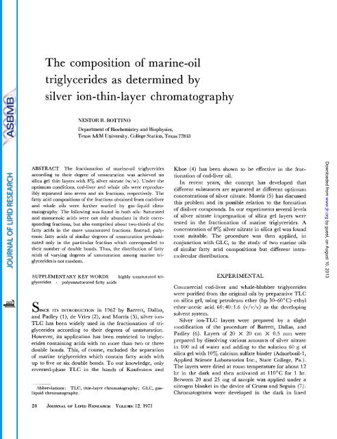 Of Silver Ion-thin-layer Chromatography - The Journal of Lipid 