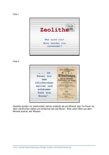 Zeolithe - Dr. Arnold Chemie-Beratung