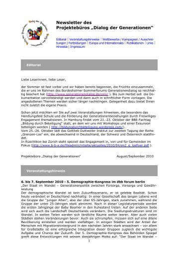 Newsletter September 2010_final - Dialog der Generationen