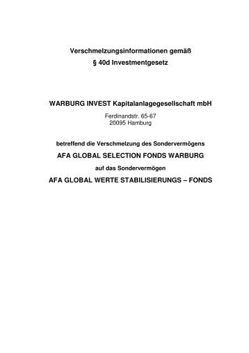 Warburg Invest - Verschmelzungsinformationen - Warburg-Fonds