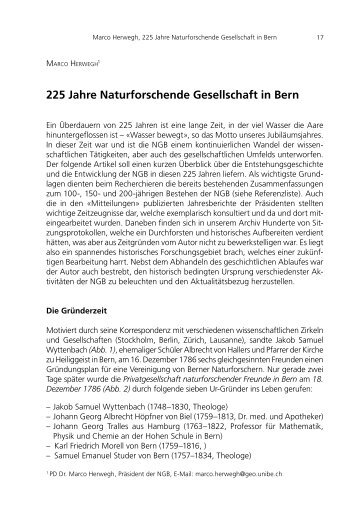 225 Jahre Naturforschende Gesellschaft in Bern