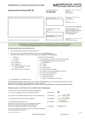Agrarstrukturerhebung 2007 Fragebogen - Statistisches Landesamt ...