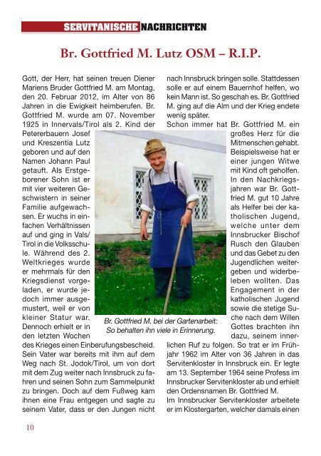 SERVITANISCHE NACHRICHTEN Nr. 1/2012, 38. Jahrgang