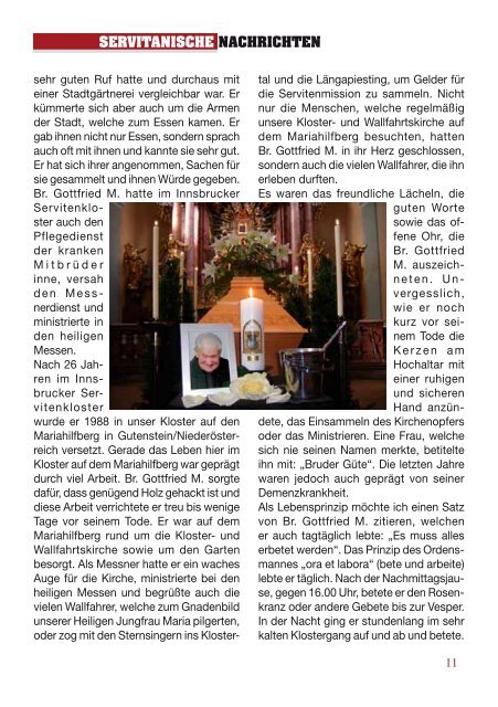 SERVITANISCHE NACHRICHTEN Nr. 1/2012, 38. Jahrgang