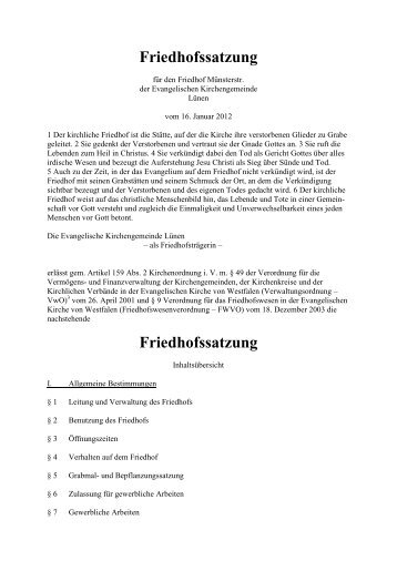 Friedhofssatzung - Evangelische Kirchengemeinde Lünen