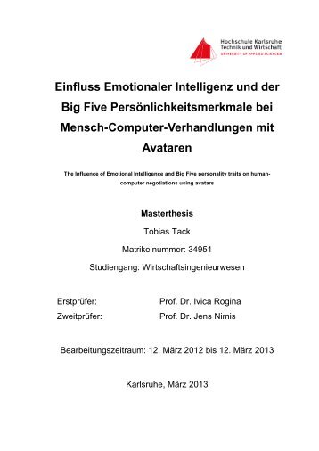 Einfluss Emotionaler Intelligenz als Trait und der Big Five ...