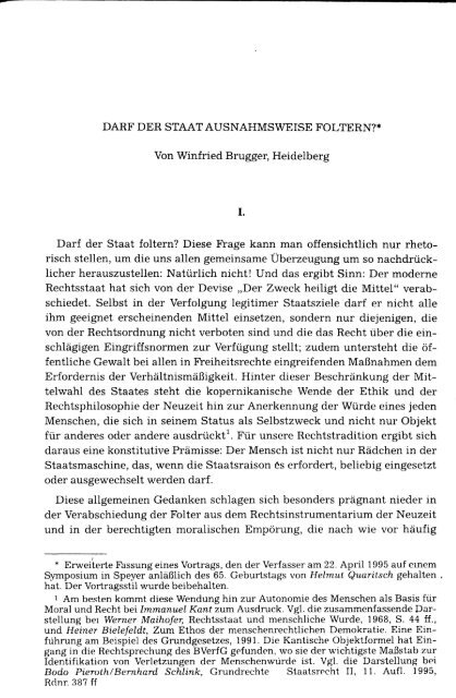 Von Winfried Brugger, Heidelberg Darf der Staat foltern? - Stop Torture