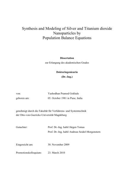 Synthesis and Modeling of Silver and Titanium dioxide - Otto-von ...
