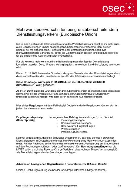 MWST-Grenzüberschreitender Dienstleistungsverkehr NEU - Osec