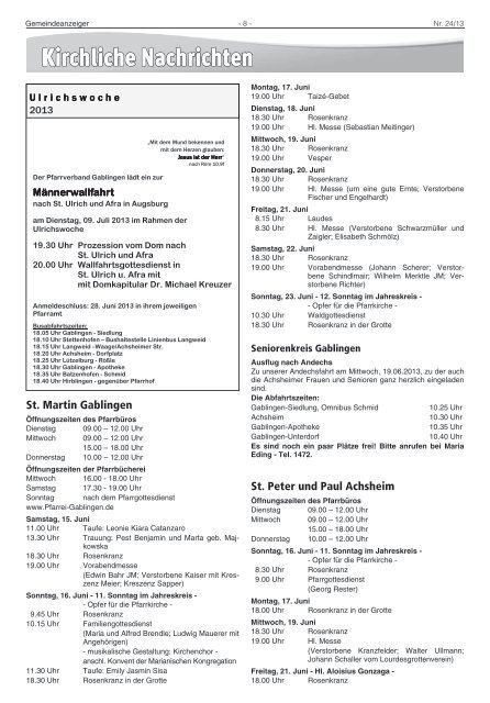 Jahrgang 24 Freitag, den 14. Juni 2013 Nr. 24 - Langweid am Lech