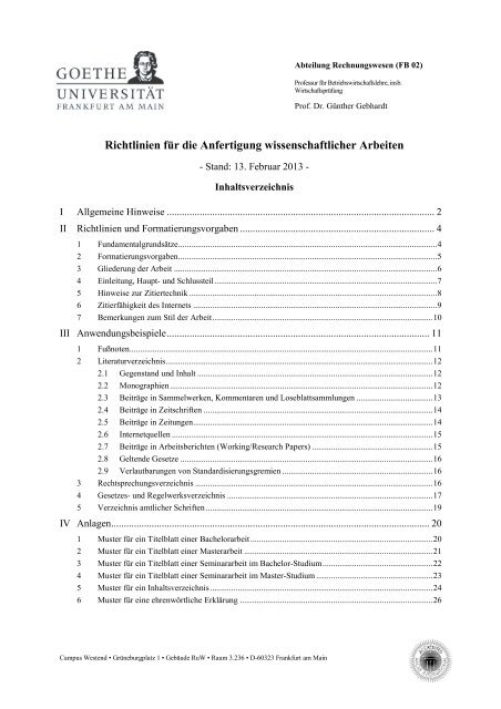 Formvorschriften Rechnungswesen Goethe Universität