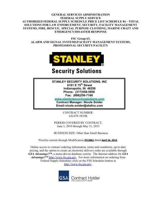GSA Schedule 84 GS-07F5835R - Stanley Security Solutions