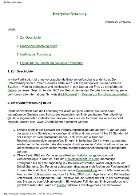 und Stammzellen, Embryonenforschung, PID - Webseite zum ...