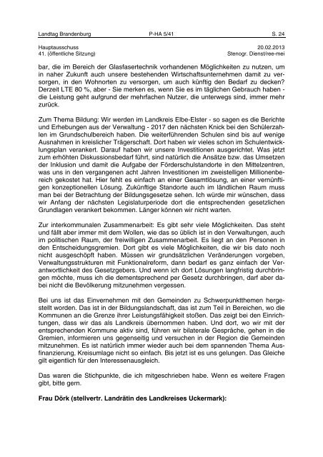 Landtag Brandenburg P-HA 5/41 Protokoll - Land Brandenburg