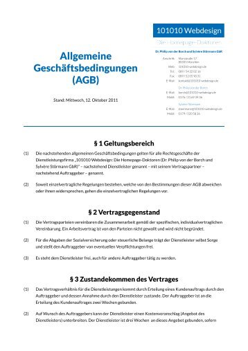 Allgemeine Geschäftsbedingungen (AGB) - 101010 Webdesign
