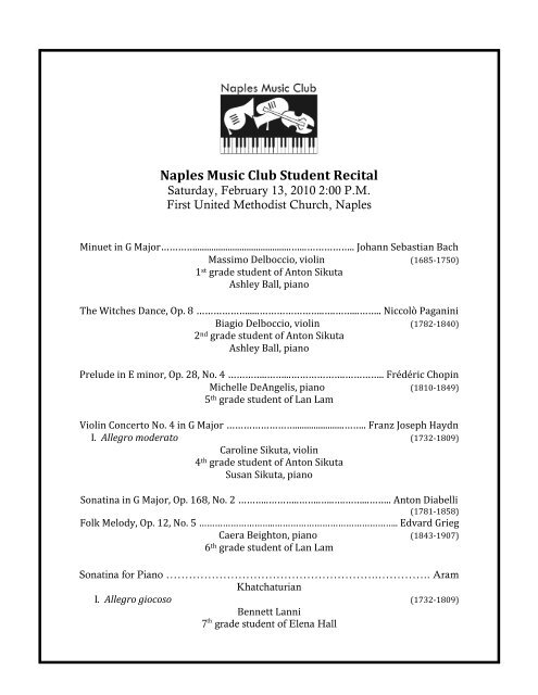 02.13.10 Recital Program - Naples Music Club