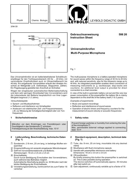 LEYBOLD DIDACTIC GMBH Gebrauchsanweisung 586 26 ...