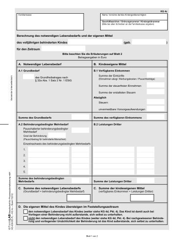 Berechnungsschema für das volljährige behinderte Kind (KG 4c)