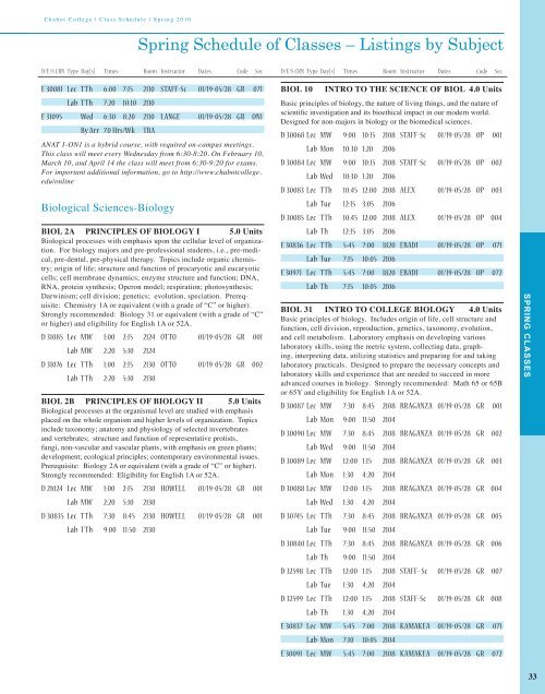 Chabot College | Class Schedule | Spring 2010 Spring 2010