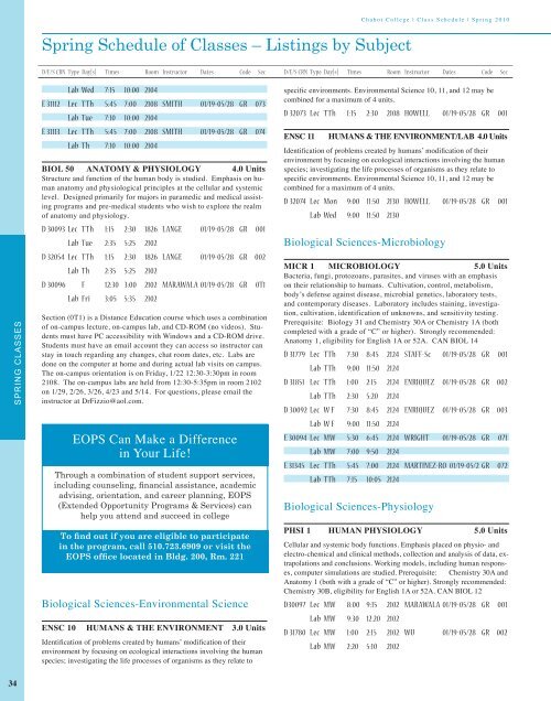 Chabot College | Class Schedule | Spring 2010 Spring 2010