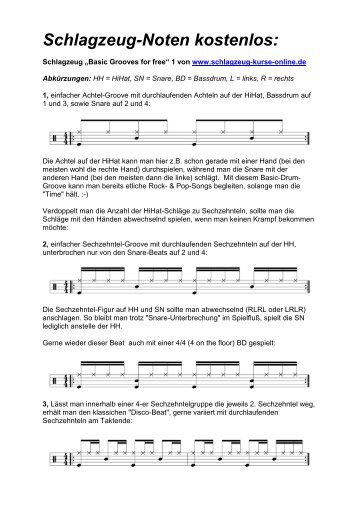 Drums Noten als PDF Basic Grooves for free 1 - Schlagzeug Kurse ...