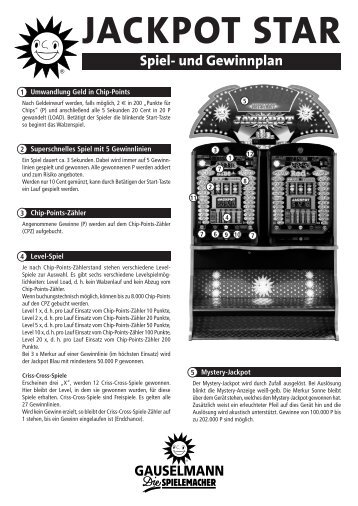 Spiel- und Gewinnplan Jackpot Star s/w - Adp Gauselmann GmbH