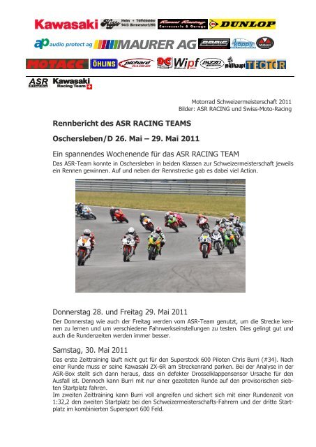 Rennbericht des ASR RACING TEAMS Oschersleben/D 26. Mai ...