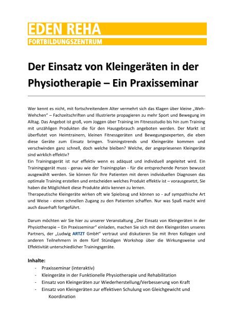 Der Einsatz von Kleingeräten in der Physiotherapie ... - EDEN REHA