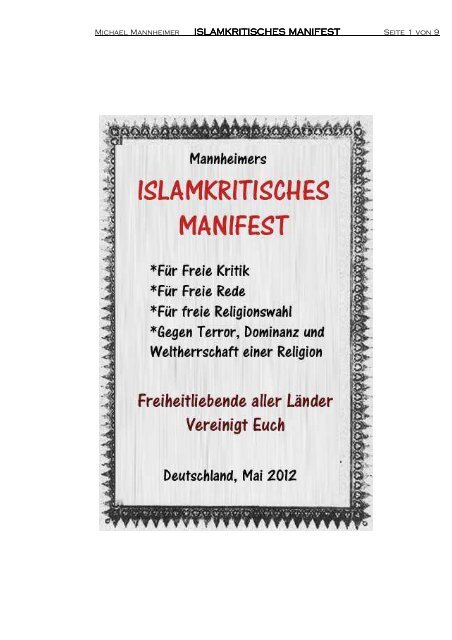 ISLAMKRITISCHES MANIFEST - Michael Mannheimer Blog