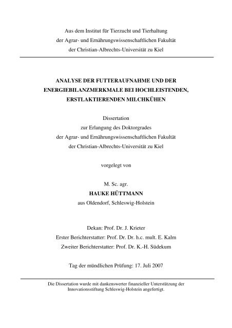 Hauke Hüttmann, 2007 - Institut für Tierzucht und Tierhaltung ...