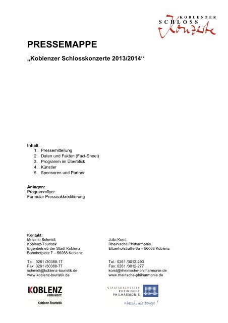 Pressemappe Koblenzer Schlosskonzerte 2013 (2) - Koblenz-Touristik