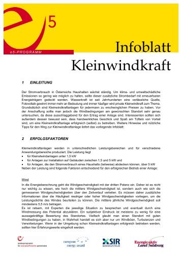 Infoblatt Kleinwindkraft - e5-Salzburg