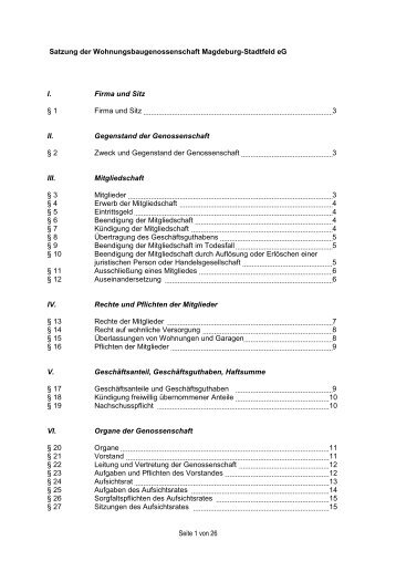 Seite 1 von 26 Satzung der ... - Stadtfeld