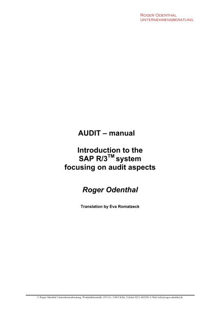 AUDIT – manual Introduction to the SAP R/3 ... - Roger Odenthal