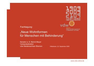 „Neue Wohnformen für Menschen mit Behinderung“ - vdw